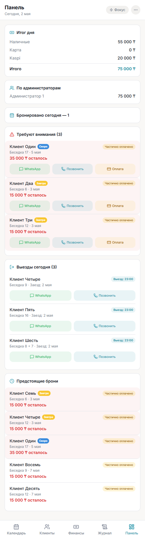 Главная панель